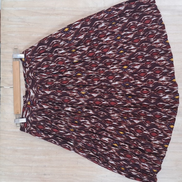 Forever 21 Boho Ikat Print Pleated Midi Side Pockets Flowy Rust A-line Skirt - Picture 1 of 11